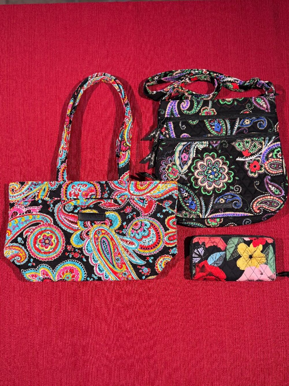 VERA BRADLEY 3-Pc Lot: Parisian Paisley Tote, Kiev Crossbody & Havana Wallet EUC